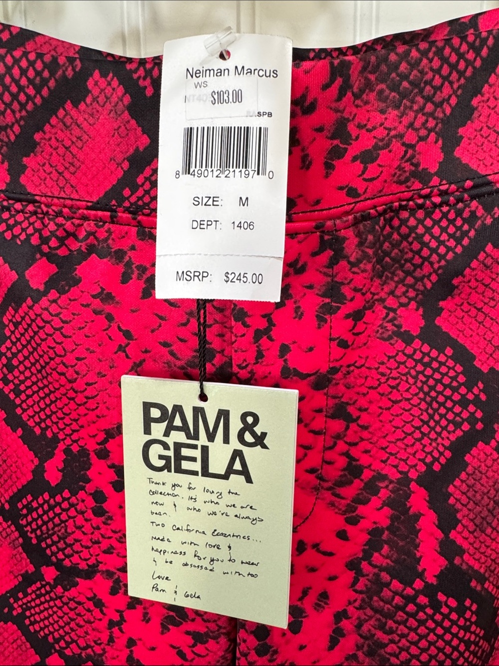 NWT! #712 PAM & GELA Hot Pink Snake-Print Track Pants Black & White Side Stripes - Picture 3 of 10